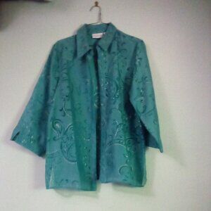 NWOT   ALFRED DUNNER TURQUOISE  BUTTON FRONT TOP SIZE 12